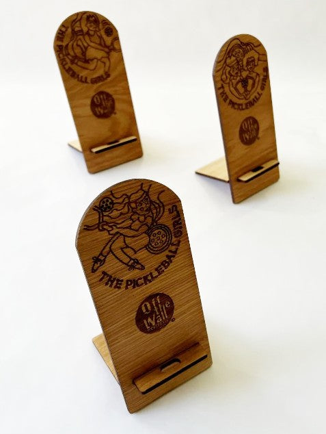 Pickelball Girls Wood Phone Stand